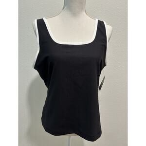 ID Ideology Womens Ottoman Ribbed Tank Top Deep Black White Spandex Blend New